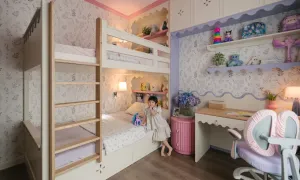 Phòng 12 m2 phối màu tím hồng theo sở thích của bé gái 4 tuổi